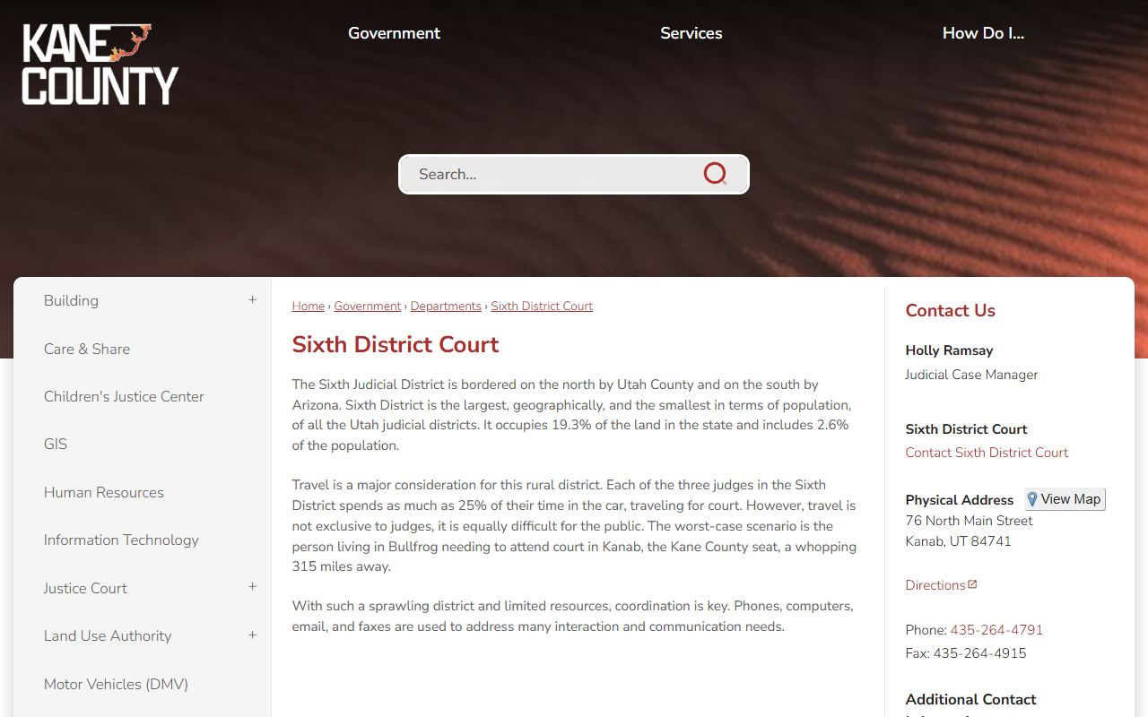 Kane County Sixth District Court contact page