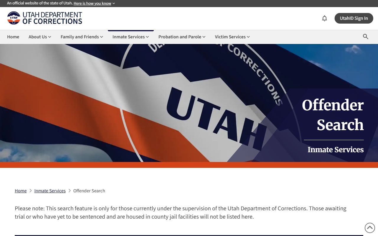 Utah DOC offender search for Kane County state inmate lookup